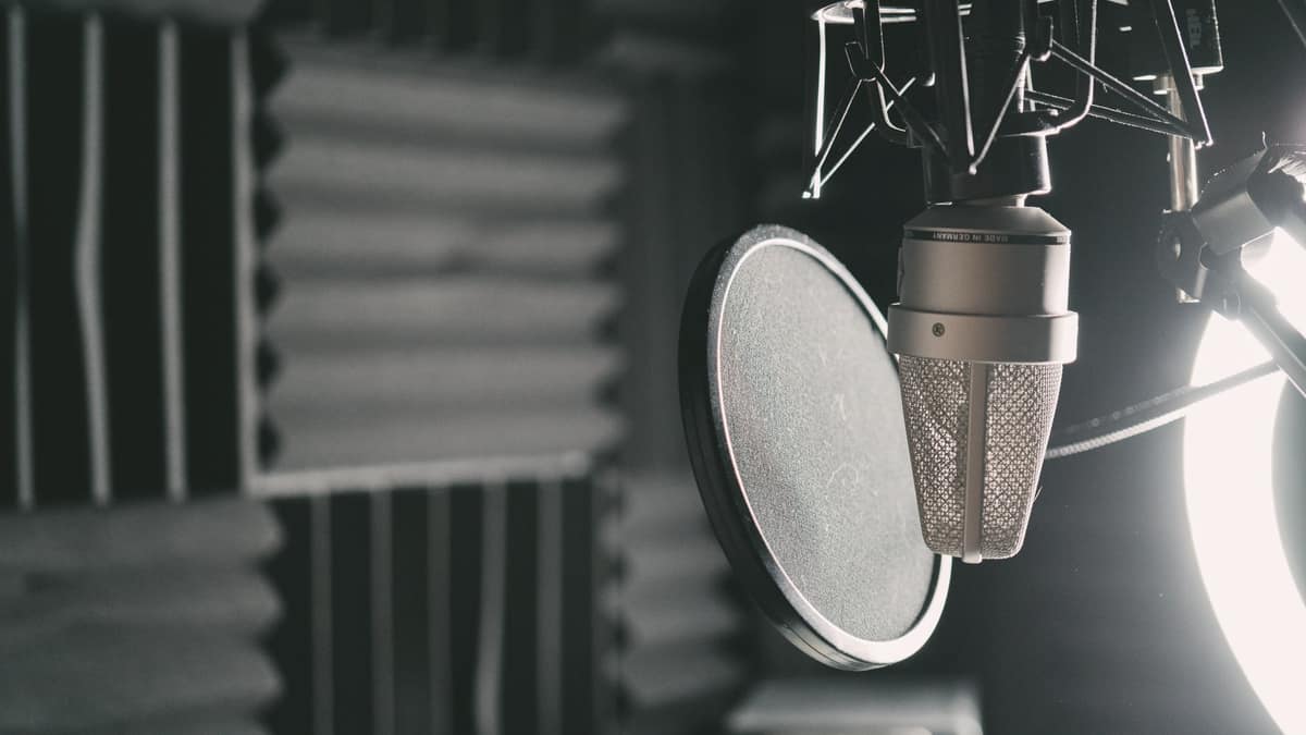 A studio microphone with a pop filter