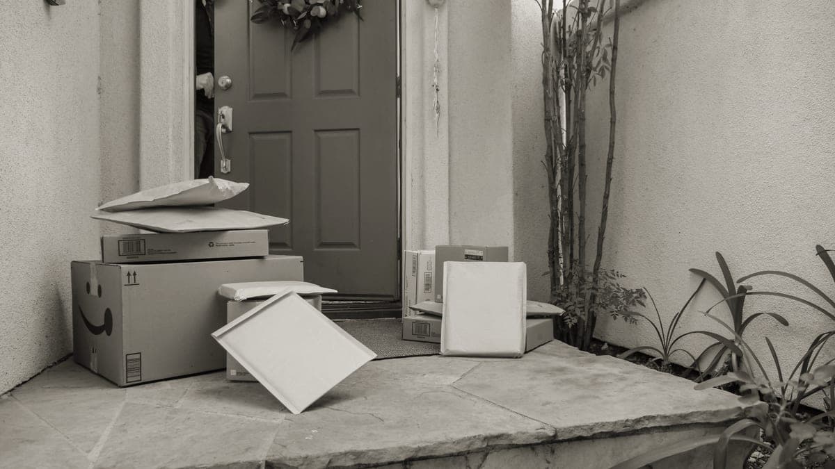 Cardboard delivery boxes stacked on a doorstep