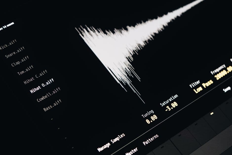 A digital audio editor showing sound waves